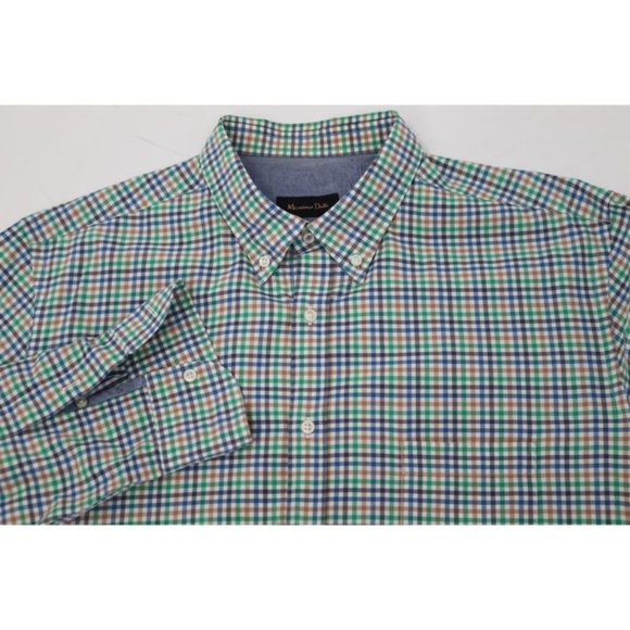 Masimmo dutti shirt Mens XXL Long sleeve button down green blue plaid mini check - Picture 1 of 10